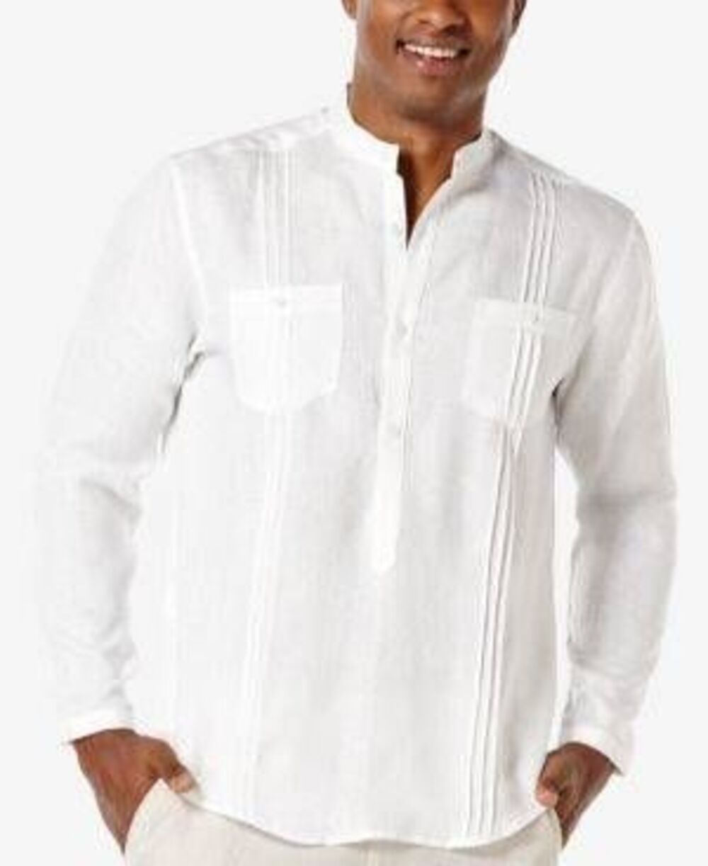 Cubavera White Pintuck Popover Linen Shirt XL Preppy Coastal Minimalist Basic